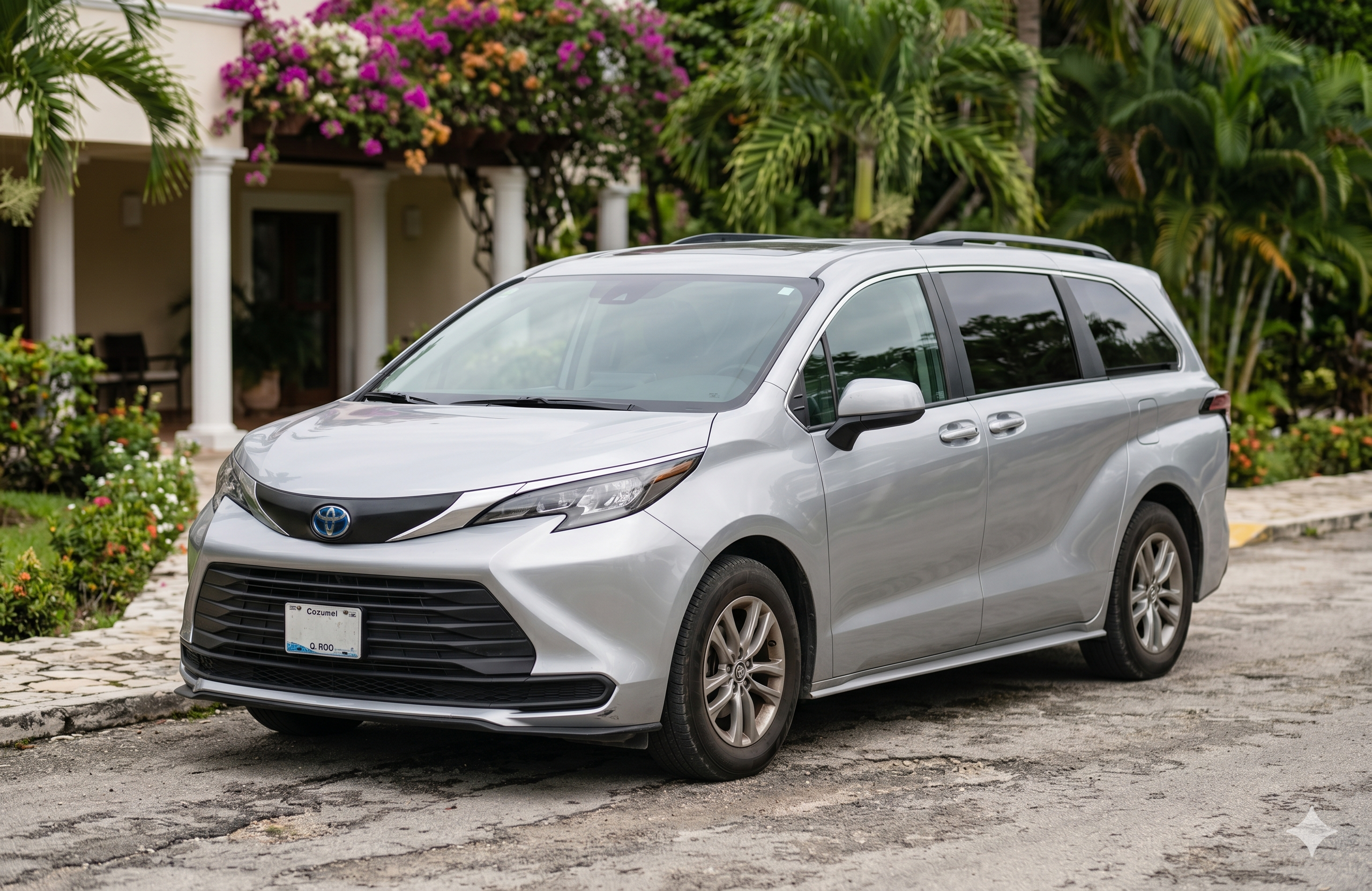 Silver 7-passenger minivan family rental in Cozumel