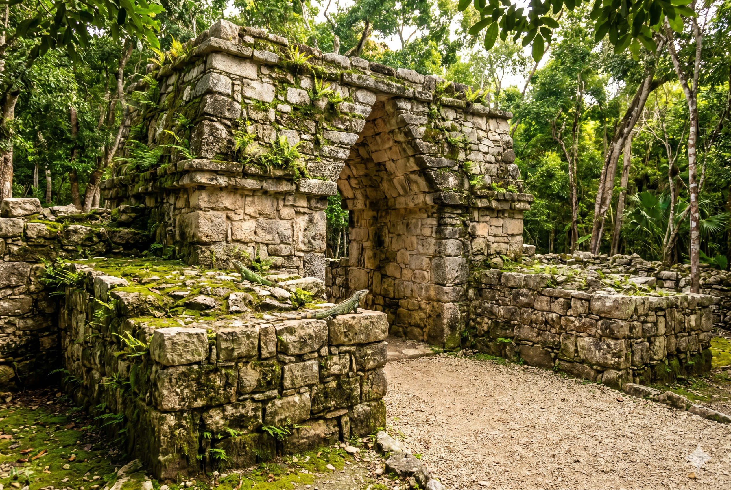 Ancient Mayan ruins of San Gervasio archaeological site in Cozumel jungle